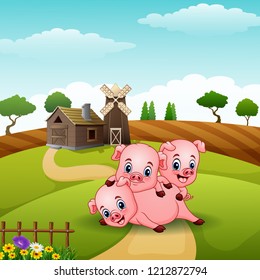 Three Little Pigs Playing Farm Stock Illustration 1212872800 