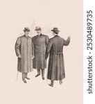 Three men in coats with U.S. Capitol building (1903). Vintage men in coats art drawing, men in coats old illustration, men in coats art print.