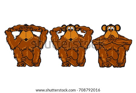 Three monkeys do not see, hear, say, illustration