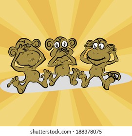 three monkeys no say  listen  see: east concept about three monkeys