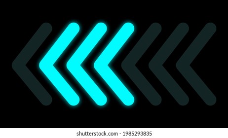 Three Moving Arrow Blinking Direction With Neon Glow LED Style On Black Background