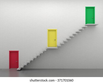 Three Multi-colored Door Entrances At Different Levels, Growth Chart.