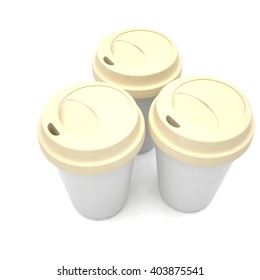 Three paper coffee cups. 3d rendering.