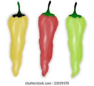three peppers of colors