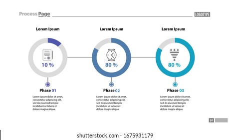 Three Phase Process Chart Slide Template. Element Of Strategy, Plan, Diagram. Concept For Business Presentation, Layouts, Annual Report. Can Be Used For Topics Like Strategy, Business, Management