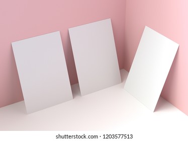 Three Pieces of Paper Mockup. 3d rendering.