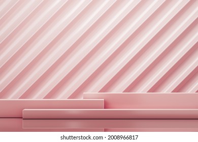 Three pink platform on pink zigzag background, abstract background for branding or presentation. 3d rendering