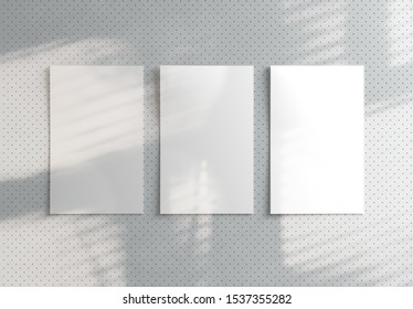 Three Polaroids Mockup With Shadow On Modern Stylish Pattern Background. 3D Render.