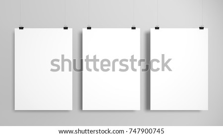 Three poster mockup set. 3D illustration.