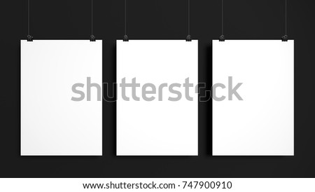 Three poster mockup set. 3D illustration.