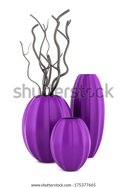 Three Purple Vases Dry Wood Isolated Stock Illustration 175377665