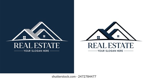 Three real estate logo templates with house and roof icon. Architecture, interior and exterior design agency logotype. Building or construction company symbol. - Powered by Shutterstock