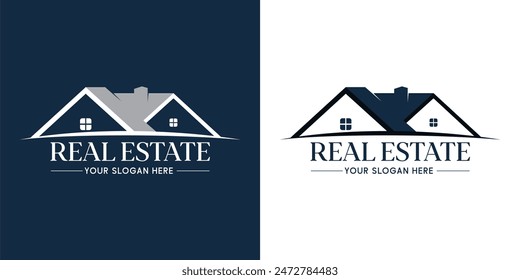 Three real estate logo templates with house and roof icon. Architecture, interior and exterior design agency logotype. Building or construction company symbol. - Powered by Shutterstock