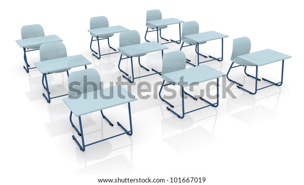 Three Rows School Desks 3d Render Stockillustration 101667019