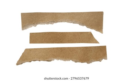 Three rustic brown cork or bark strips with uneven edges