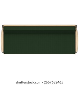 Three seater couch built with white oak natural wood and green cushions, size [69 x 192 x 79 cm], featuring simple lines for relaxed seating.