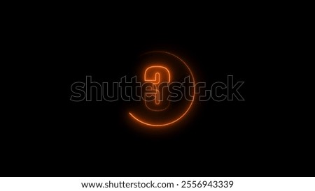 three seconds countdown neon glowing orange color 4k illustration on black background. loading orange color 4k illustration.