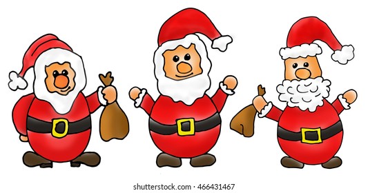 three smiling santa claus, isolated on white background. christmas cartoon - Powered by Shutterstock