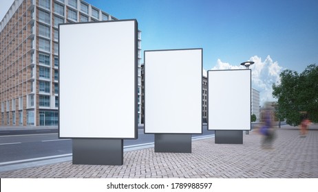 Three street advertising billboard mockups 3d rendering