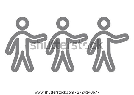 Three stylized human figures with outstretched arms on white background