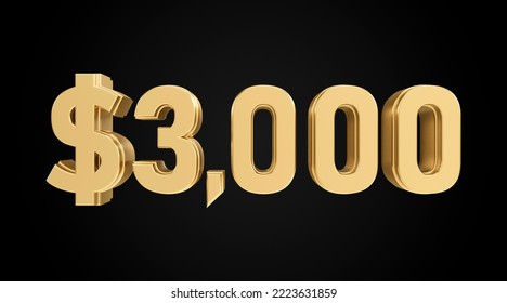 Three Thousand Dollars With Gold Texture, Symbol In 3D Numbers