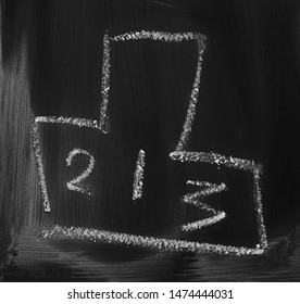 Three Tier Award Podium Drawn On Black Chalkboard, Blackboard Texture And Background