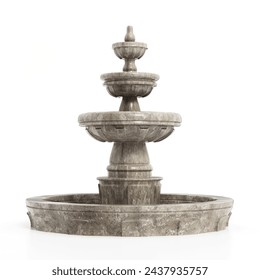 Three tier outdoor water fountain isolated on white background. 3D illustration.