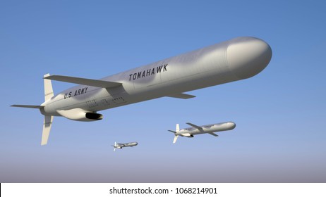 Three Tomahawk Cruise Missile. 3d Render.