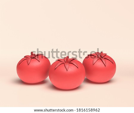 Three tomatos side by side with flat solid red color in white background, 3d Icon, 3D rendering, vegetable, organic