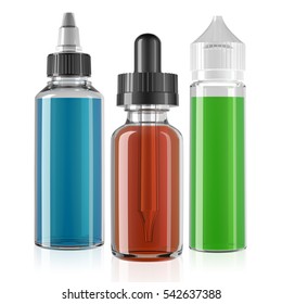 Three Vape Bottle With Liquid Mockup 3d Render