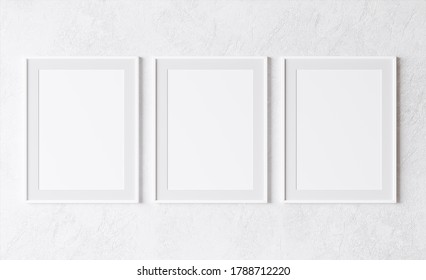 Three Vertical Frame, Mock Up Poster Frame On White Wall, 3d Render, 3d Illustration