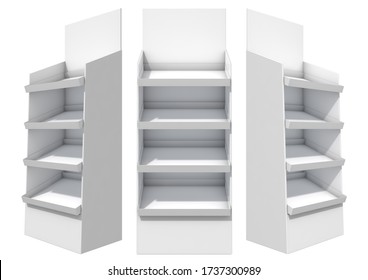 Three Views Of An Unbranded White Point Of Purchase Unit - 3D Render