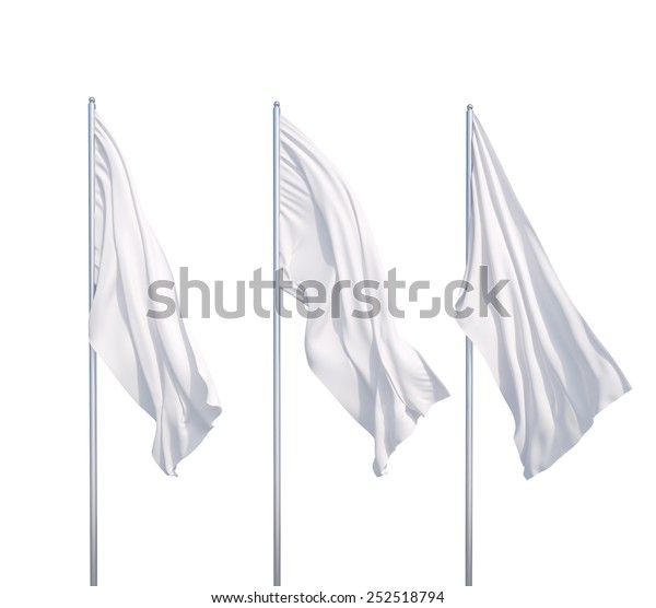 three waving\
white flags  on a white\
background