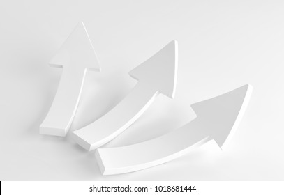 Three White Arrows Laying Down On White Background. 3d Rendering