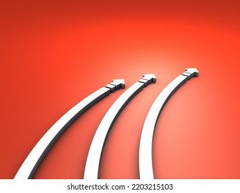 Three White Arrows That Gradually Curve To The Right. An Abstract Concept Representing A Shift To The Right Or A Change To Right Wing Beliefs. Conservative Policy And Transition. 3d Rendering.