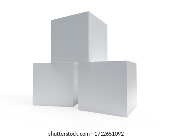 Three white boxes on white background. 3D rendering.