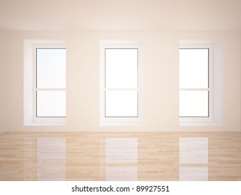 three window in the empty room