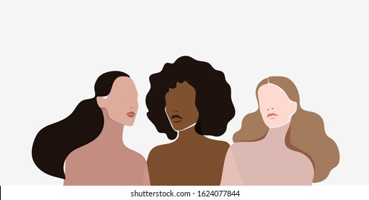 Three Women With Different Skin Types. Different Races' Beauty Concept