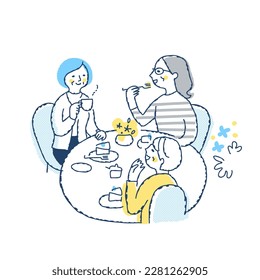 Three women enjoying tea around a table - Powered by Shutterstock