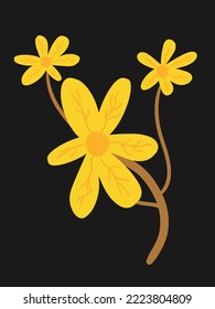 Three Yellow Flowers Illustration, Forsythia, Patel Flower 