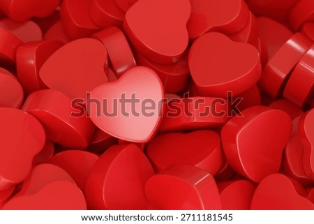 Three-dimensional background of red hearts. 3D illustration.