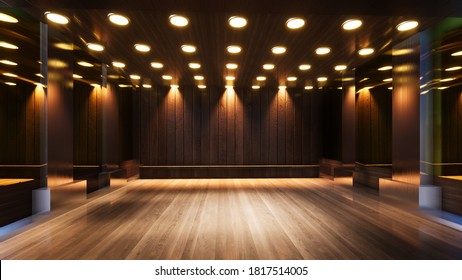 Three-dimensional Color Background For Wooden TV Studio 3d Rendering