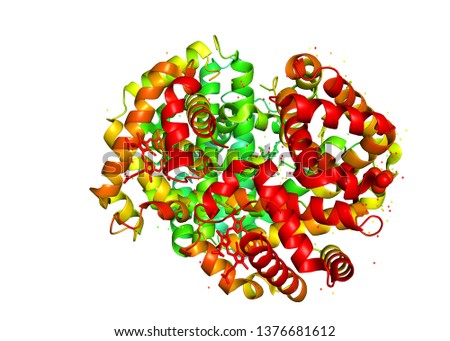 Three-dimensional crystal structure of protein molecule, tumor growth marker. 3D model of a biopolymer is a peptide.