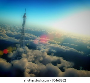 three-dimensional, Eiffel Tower in the clouds