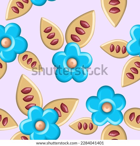 Three-dimensional floral seamless pattern. Composition with cube design. Modern background for wrapping paper, packaging, web site. Abstract 3d rendering of floral shapes. 