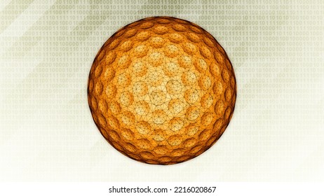 Three-dimensional Golfball Isolated On Bright Hi-tech Background In Binary Cyberspace. 3D Illustration.