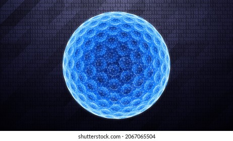 Three-dimensional golfball isolated on dark hi-tech background in binary cyberspace. 3D illustration.
