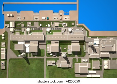 Three-dimensional Layout Of Fukushima Nuclear Plant. 3d