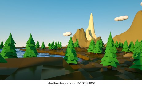 Threedimensional Low Poly Landscape Cliffs River Stock Illustration ...