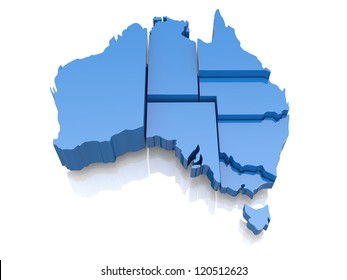 Three-dimensional map of Australia on white background. 3d